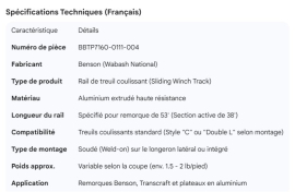 BENSON SLIDING WINCH TRACK 53' (38')