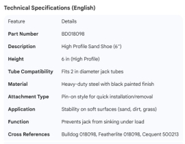 BULLDOG SAND SHOE HIGH PROFILE (6") FOR 2" JACK TUBE