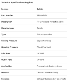 BENDIX PRESSURE VALVE PR-3