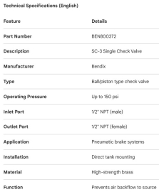 BENDIX SINGLE CHECK VALVE SC-3