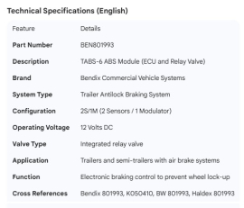 BENDIX RELAY VALVE AND ECU