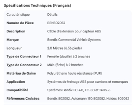 BENDIX ABS SENSOR EXTENSION 2M / 6.50 FT