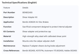 BENDIX SHEAR ADAPTER KIT ABD22X