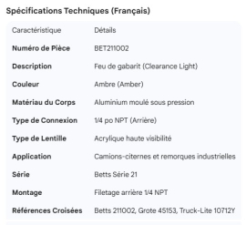 BETTS CLEARANCE LIGHT AMBER 1/4 NPT REAR ACST ALUMINUM