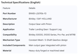 BINKLEY OUTPUT GEAR W/ PINION