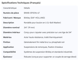 RONDELLE DE BRIDE DE FIXATION