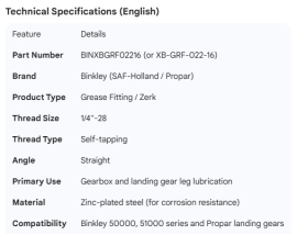 BINKLEY GREASE FITTING PROPAR