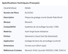 BLOXWICH GUIDE PLATE SHORT HYUNDAI CIMC