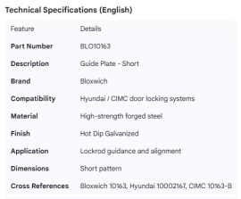 BLOXWICH GUIDE PLATE SHORT HYUNDAI CIMC