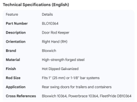 BLOXWICH DOOR ROD KEEPER RH