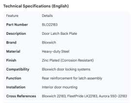 BLOXWICH DOOR LATCH BACK PLATE