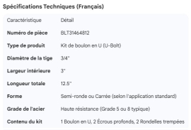 U-BOLT KIT 3/4" X 3" X 12.5"