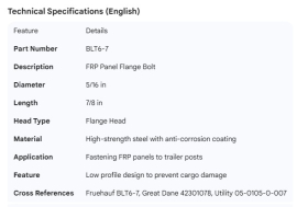 FRP BOLT W/FLANGE 5/16" X 7/8"