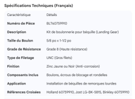 LANDING GEAR BOLT KIT 5/8" X 1-1/2"
