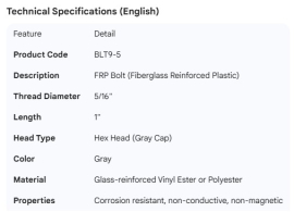 FRP BOLT 5/16" X 1" GRAY CAP
