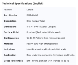 BUMPER TUBE POOCHED 1/8 X 4 X 4 X 95 STEEL