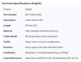 GREAT DANE BOTTOM RAIL 52' AE2P000-5210
