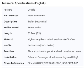 STRICK BOTTOM RAIL 52' SK01857