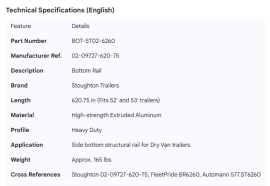 STOUGHTON BOTTOM RAIL 52' 02-09727-620-75