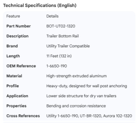 UTILITY BOTTOM RAIL 11' 1-6650-190