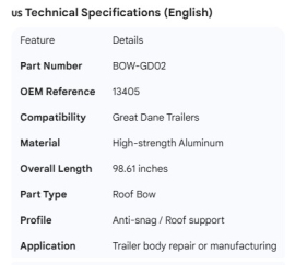 GREAT-DANE ROOF BOW ALUMINUM 98.61" 13405