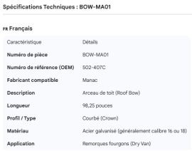 MANAC ROOF BOW 98.25" 502-407C