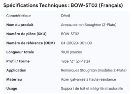 STOUGHTON ROOF BOW Z-PLATE 98.18" 04-20020-001-00
