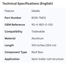 TRAILMOBILE ROOF BOW ALUM 100" 90-4-1801-0-100