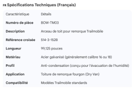 TRAILMOBILE ROOF BOW 99.125" 514-3-152B