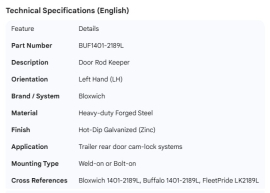 BLOXWICH DOOR ROD KEEPER LH