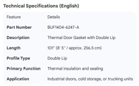 DOOR GASKET THERMAL WITH DOUBLE LIP 101" (8'5")