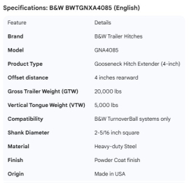 B&W HITCH EXTENDER
