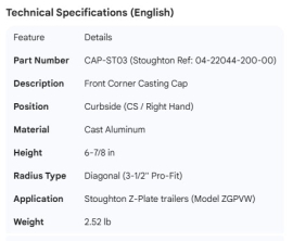 STOUGHTON CORNER CAP CS Z-PLATE 04-22044-200-00