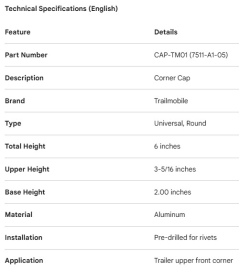 TRAILMOBILE CORNER CAP 7511-A1-05