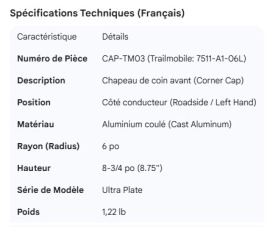 TRAILMOBILE CORNER CAP LH 7511-A1-06L