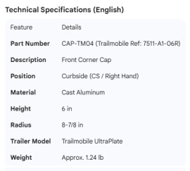 TRAILMOBILE CORNER CAP RH 7511-A1-06R