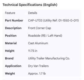 UTILITY CORNER CAP 1-1550-011