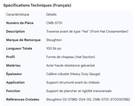 STHOUGHTON FRONT HAT CROSSMEMBER 100.56" 03-07882-004-00