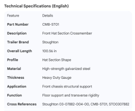 STHOUGHTON FRONT HAT CROSSMEMBER 100.56" 03-07882-004-00