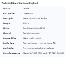 MANAC CORNER RADIUS PPW 110.5" 567-058