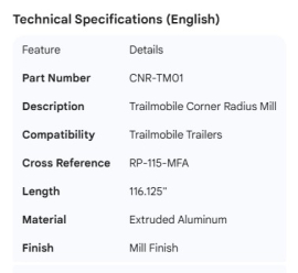 TRAILMOBILE CORNER RADIUS MILL 116.125" RP-115-MFA
