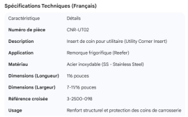 UTILITY CORNER INSERT SS 116"  X 7-11/16" REEFER 3-2500-098