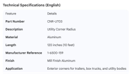 UTILITY CORNER RADIUS ALUM 120" 1-6500-159