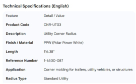 UTILITY CORNER RADIUS PPW 116.38" 1-6500-087