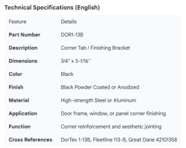 CORNER TAB 3/4" X 3-1/16" BLACK