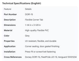 CORNER TAB 1-1/4" X 3-5/8" GREY