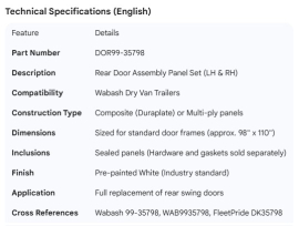 WABASH DOOR ASSY LH & RH (SEE ADDITIONAL ITEM INFO)