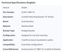 DUAL DYNAMICS CROSSFIRE SS BRACKET "B"