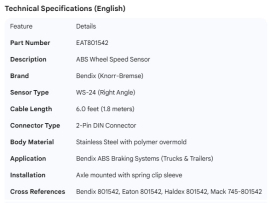 BENDIX ABS SPEED SENSOR