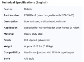 EBERHARD DOOR ROD CAM SHALLOW HEAD OLD STYLE